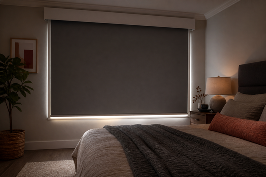Illustration of a blackout roller shade with side light blockers