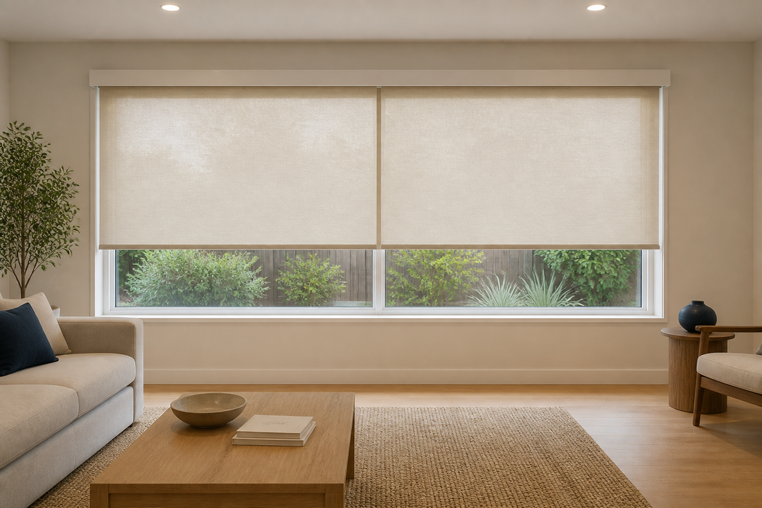 Illustration of aligned roller shades on a 100-inch-wide window