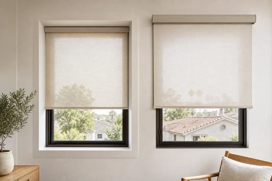 Side-by-side comparison of inside-mount and outside-mount roller shades