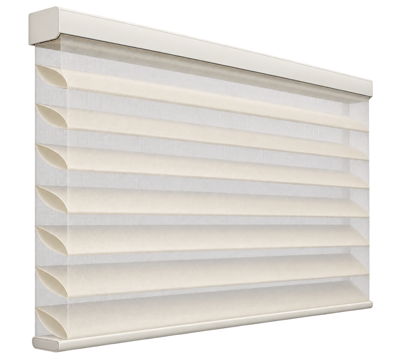 Angled Shangri-La sheer horizontal shade product render without side tracks