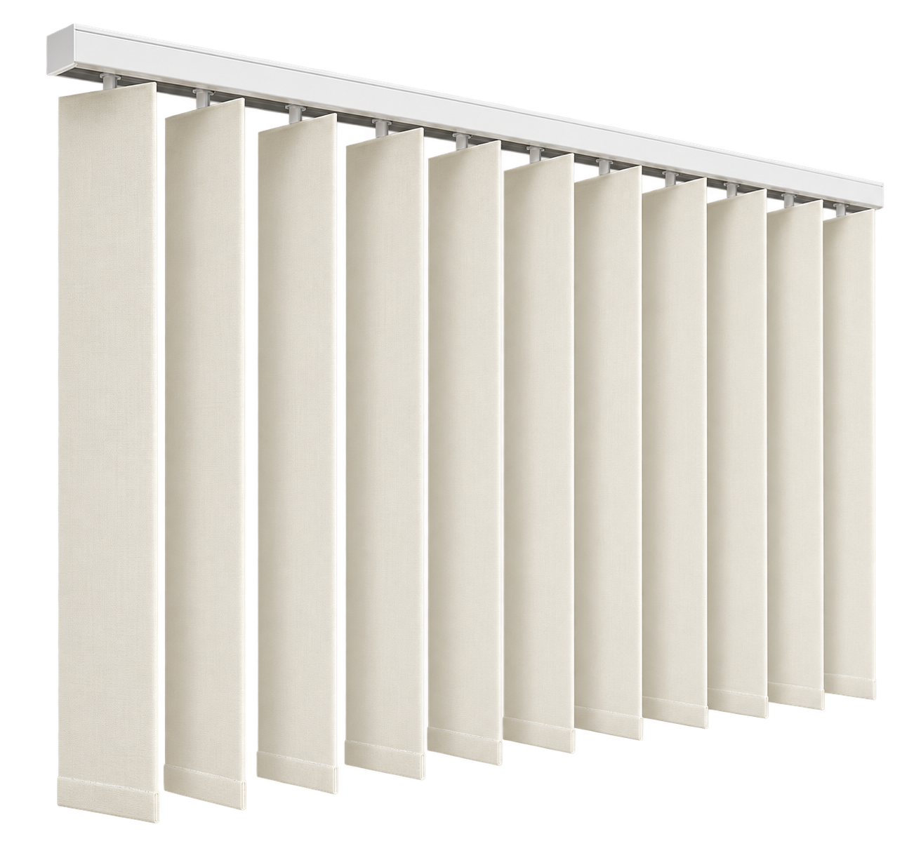 Angled vertical blinds product render with separate fabric slats