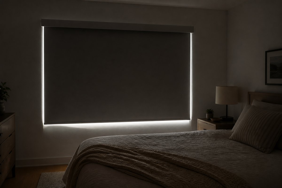 South Bay bedroom darkened with a carefully fitted blackout window treatment