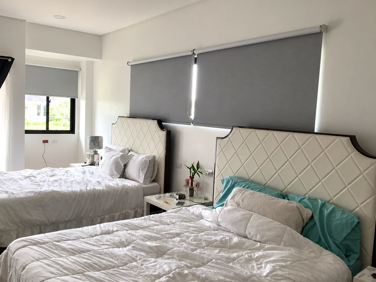 Shades above the bed
