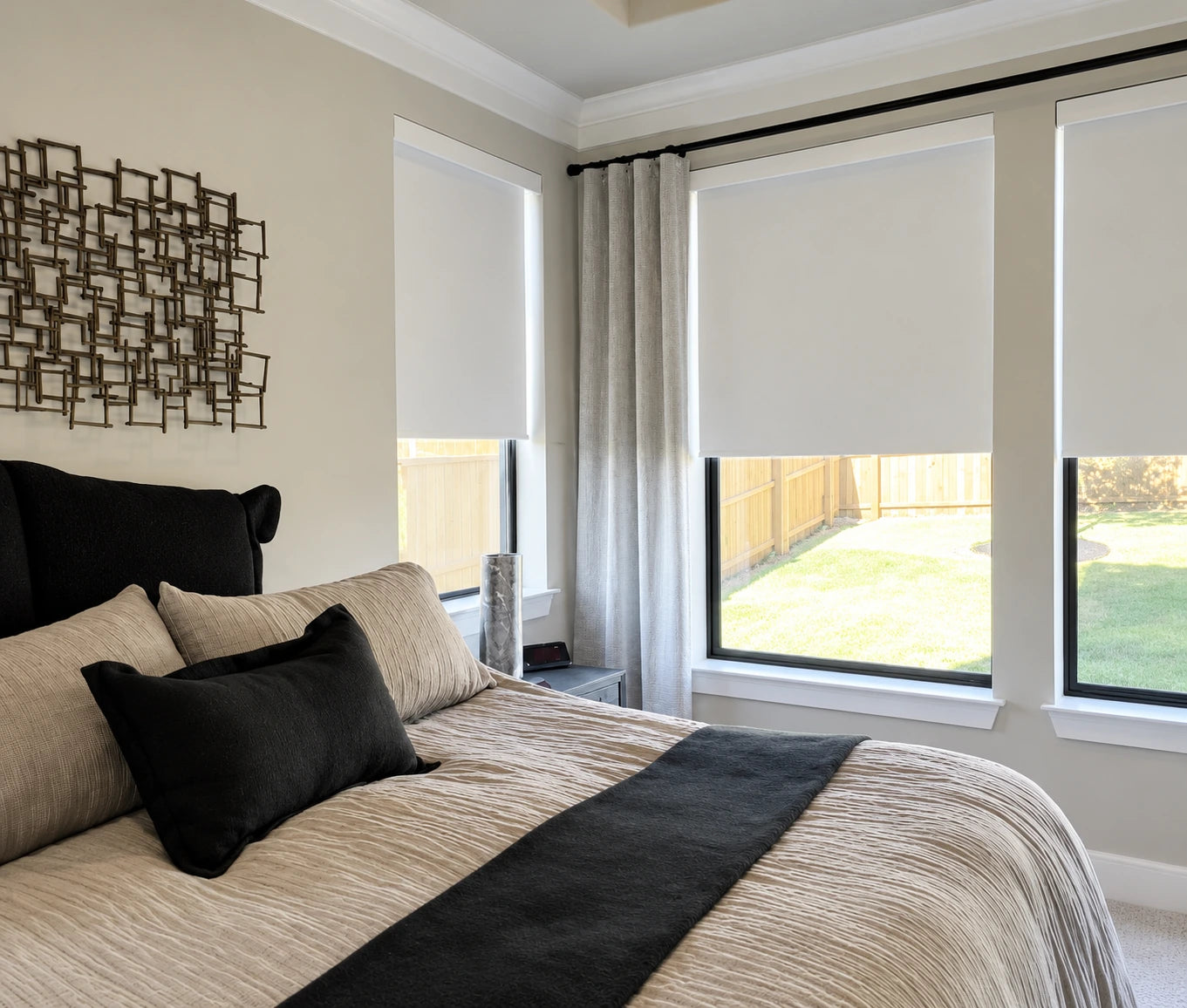 Completed BLINDS100 shades in a South Bay bedroom