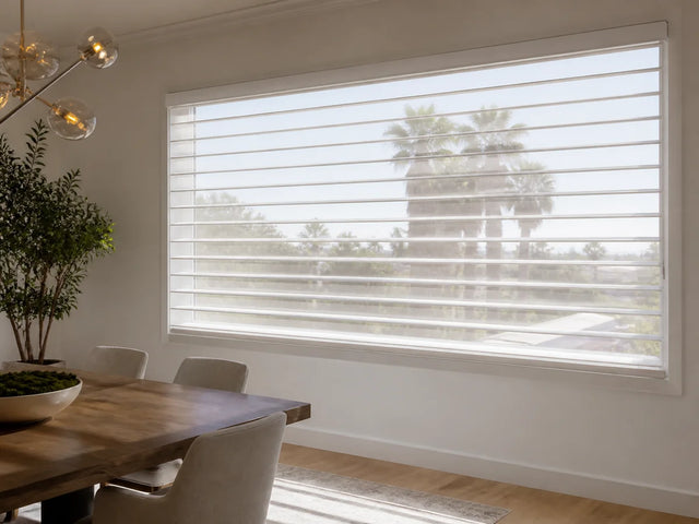 Privacy sheer shade softly filtering daylight while preserving the view