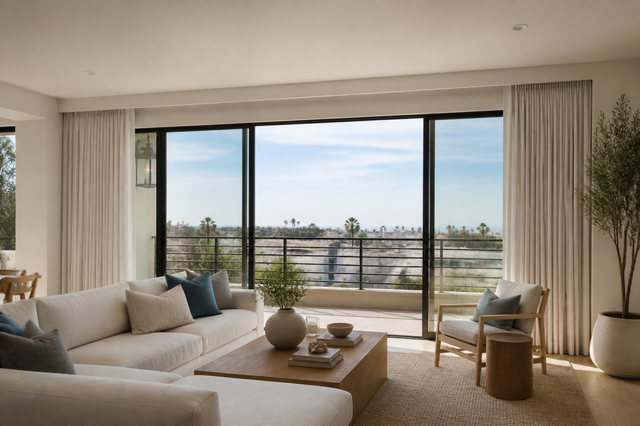 Wide treatments that preserve the view in Manhattan Beach