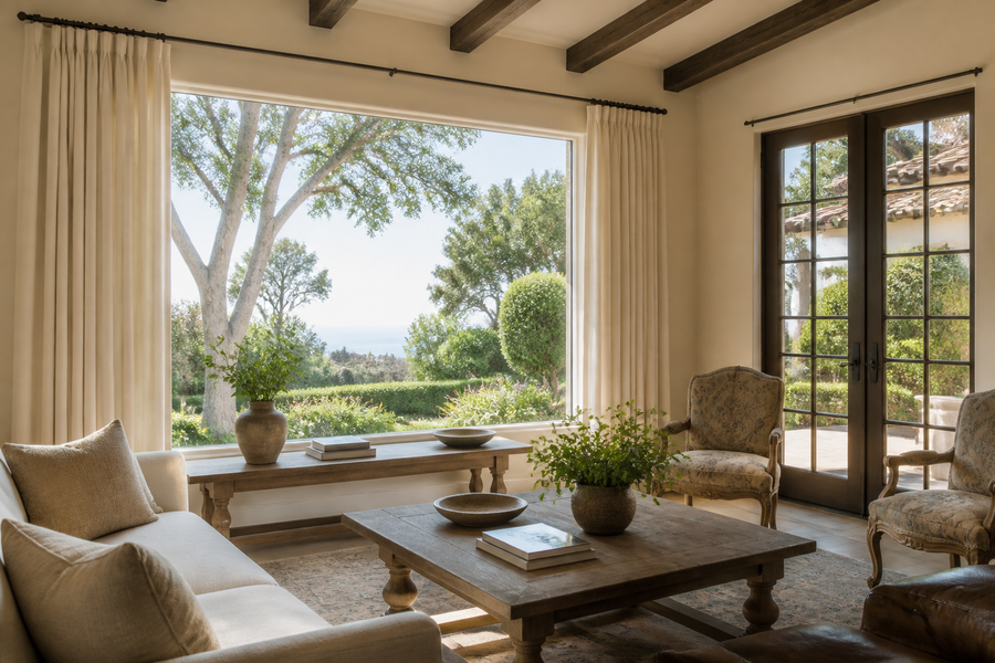 Curtains and drapery for broad windows in Palos Verdes Estates