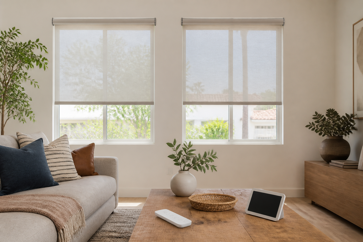 Motorized roller shades with a direct remote and compatible smart display